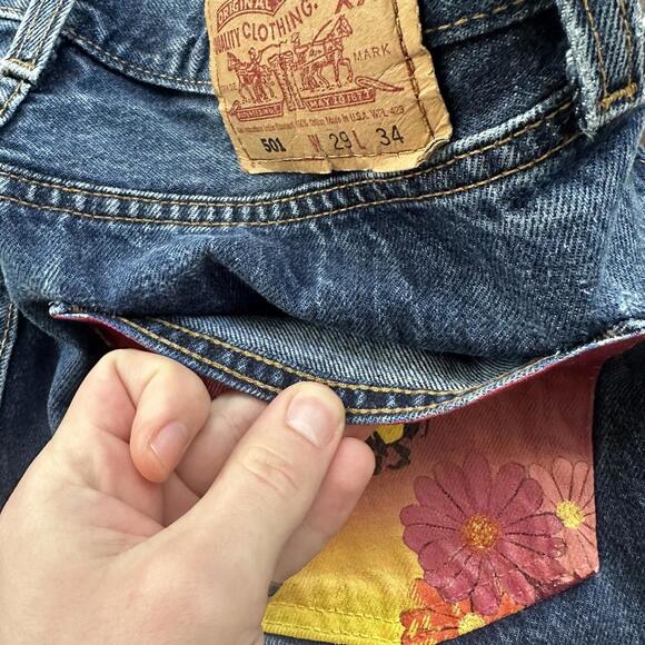 Vintage 90s Levis 501 29x34 USA Blue Denim Jeans Act 27x29 Med Wash Custom Bee - Picture 16 of 16